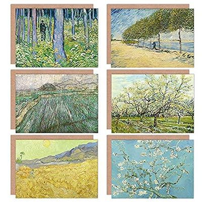 Artery8 Vincent Van Gogh Blossom Boomgaard Seine Wheatfield Rain Reaper Fine Art Greeting Card Pack of 6