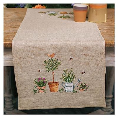 Vervaco Garden Material Table Runner Kit, Linen Look, Approx. 40 x 100 cm