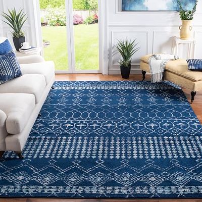 Safavieh Tapis Boho pour Salon, Salle à Manger, Chambre à Coucher - Tulum Collection, Tapis à Poil Court, Marine et Ivoire, 240 x 300 cm