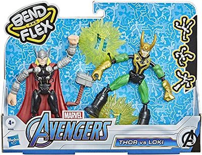 Hasbro Avengers Bend and Flex, action figure Thor vs Loki, personaggi flessibili da 15 cm, per bambini dai 4 anni in su