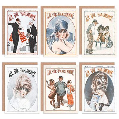 Artery8 La Vie Parisienne French Woman Reading Faun Harvest Groeting Kaarten met Enveloppen Pack van 6 Franse vrouw