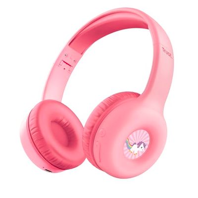 Trust Nouna Cuffie Bluetooth per Bambina 4-10 Anni con Limitazione del Volume (85dB), Cuffie On Ear Pieghevoli con Microfono e Adesivi, Cuffie Wireless, 15h di Riproduzione per Musica, Rosa