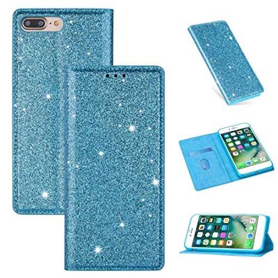 Xyamzhnn Funda telefónica para iPhone 8 Plus / 7 Plus Glitter Ultrathin Magnético Horizontal Flip CUBIERTE CUBFER del TELÉFONO con SOSTENIDO Y Ranuras DE Tarjetas (Color : Sky Blue)