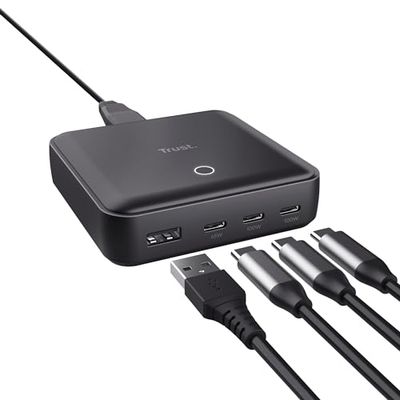 Trust Maxo 100W Multipresa USB C, Caricatore USB-C x3 USB-A x1, Caricatore USB Multiplo, Cavo di Alimentazione 1,5 m, Hub Stazione di Ricarica USB Multipla per iPhone Samsung Galaxy Tablet Laptop