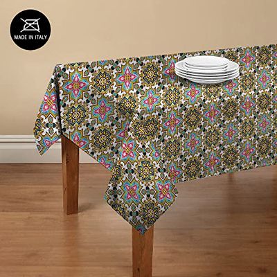 Doge Milano Tovaglia da cucina con stampa digitale, 100% Made in Italy, Tovaglia antiscivolo per sala da pranzo, lavabile e antimacchia, Modello Maiolica - Rosaria, cm 180x140