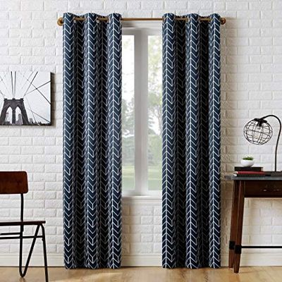 Sun Zero Kenwood Chevron Blackout Grommet Curtain Panel, 40" x 84", Navy Blue