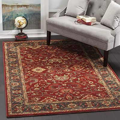 SAFAVIEH Tapis Traditionnel Pour Salon, Salle à manger, Chambre à coucher - Mahal Collection, Tapis à poil court, Rouge et Multi, 155 X 231 cm