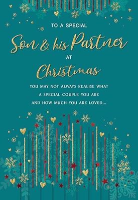 Regal Publishing Kerstkaart naar een speciale zoon & partner Teal lijnen - 9 x 6 inch