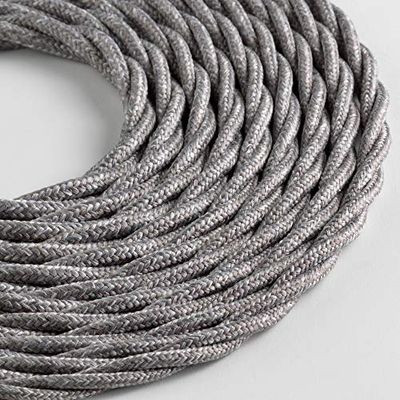 Textielkabel Lumiére voor verlichting, 3 x 0,75 mm, grijs gemêleerd, 5 m. | Let op: aardkabel inbegrepen. | Maximale veiligheid tegen schokken.