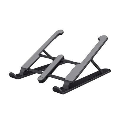 Trust Primo Bärbart laptopstativ för skrivbord, 16 tum, vikbar laptop-höjare, 6-stegs höjdjusterbar, lätt ergonomisk laptophållare för Macbook Air dator surfplatta hemmakontor Dell HP - grå