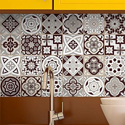 Stickers adhésifs carrelages | Sticker Autocollant Carreaux de Ciment - Mosaïque Mural Salle de Bain et Cuisine - 20x20cm - 24 pièces