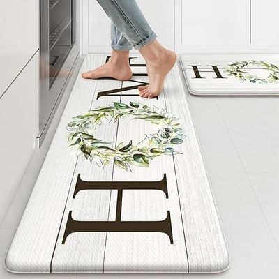 KIMDOE Lot de 2 Tapis de Cuisine Anti-Fatigue antidérapants et imperméables pour Cuisine, sols intérieurs, Bureau, buanderie, évier, Maison