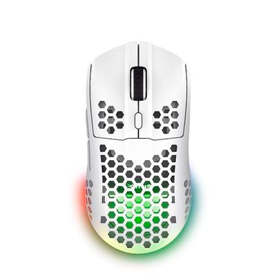 Trust Gaming GXT 929W Helox Ultralichte Draadloze Gaming Muis 75g, Batterijduur 80h, 2.4 GHz Micro-USB, Aanpasbare DPI 800-4800, LED Oplaadbare Gaming Mouse voor PC Computer Laptop - Wit