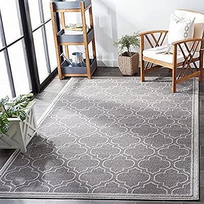 SAFAVIEH Tapis géométrique pour Salon, Salle à manger, Chambre à coucher - Amherst Collection, Tapis à poil court, Gris et gris clair, 244 X 305 cm