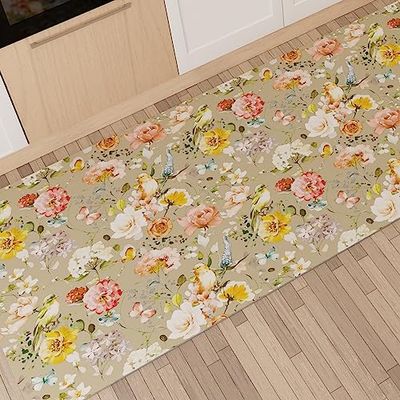PETTI Artigiani Italiani - Alfombra para Cocina Antideslizante y Lavable, Medidas 52 x 180 cm, diseño Floral 06, Color Pardo, 100% Fabricado en Italia