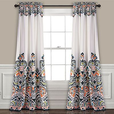 Lush Decor Cortinas Clara, Poliéster, Azul Marino y Mandarina, 52W x 84L