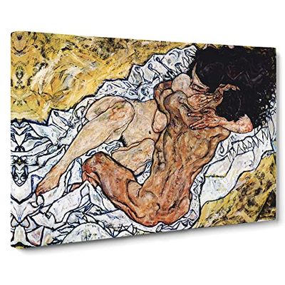 Egon Schiele Pair Embracing Classic Painting Canvas Wall Art Print Ready to Hang, Framed Picture for Living Room Bedroom Home Office Décor, 20x14 Inch (50x35 cm)