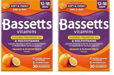 Bassetts Vitamins 12-18 Years Evening Primrose Oil Orange & Passion Fruit Flavour Multivitamins 30 Gummies (Pack of 2)