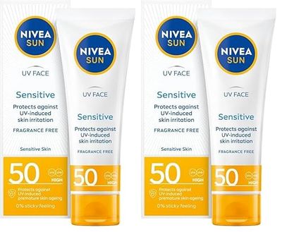 NIVEA SUN Sensitive Crema facial solar para pieles sensibles SPF50, 50 ml (Paquete de 2)