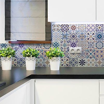 Ambiance Sticker Self-Adhesive Decorative Wall Decal Cement Tile for Bathroom and Kitchen Riviera - Pack of 9 Stickers of 15 x15 cm