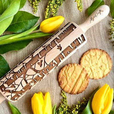 BETULLA Mattarello Legno Goffrato | Mattarello Inciso | Rullo per Biscotti e per Modellare | Mattarello Decorativo per Biscotti di Algis Crafts