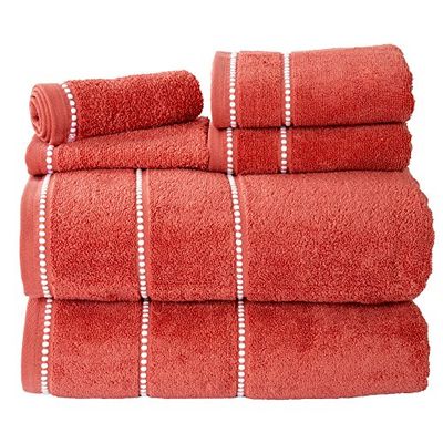 Lavish Home - Juego de Toallas de algodón de Lujo, Secado rápido, Cero torsión y Suave, Juego de 6 Piezas con 2 Toallas de baño, 2 paños de Mano y 2 paños de baño (ladrillo/Blanco), 12 x 12 Pulgadas