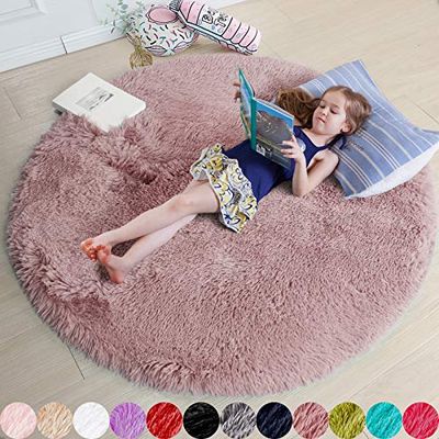 Alfombra redonda y esponjosa para dormitorio, 5 x 5 pies, para habitación de niños, alfombra peluda para habitación de adolescentes, alfombra circular de felpa para habitación de bebé, dormitorio,