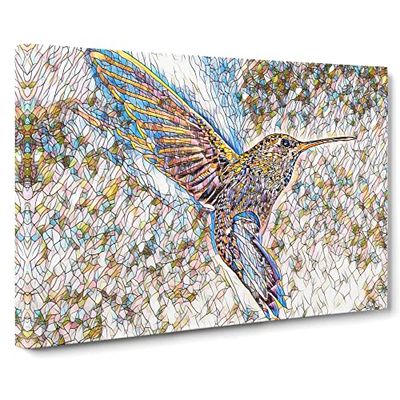 Flying Hummingbird Bird No.2 Modern BG Canvas Wall Art Print Ready to Hang, Framed Picture for Living Room Bedroom Home Office Décor, 20x14 Inch (50x35 cm)