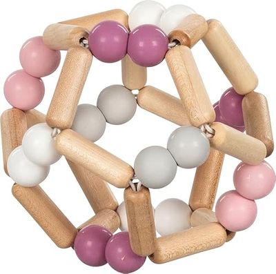goki baby 65344 – Bola de agarre de madera y silicona para bebés – Fabricado en Alemania, color rosa, niña, juguete de motricidad natural para promover el reflejo de agarre y el desarrollo del
