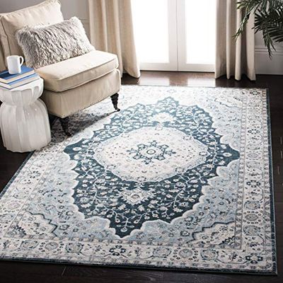 Safavieh Tapis Traditionnel pour Salon, Salle à Manger, Chambre à Coucher - Collection Isabella - Poils Courts - Bleu Marine et crème - 160 x 229 cm