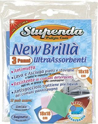 La Briantina New Dry spons van plantaardige cellulose, absorberend, voor het reinigen van servies, glazen en oppervlakken, 18 x 18 cm, 3 stuks