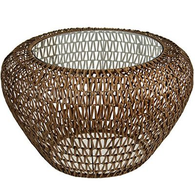 PAME 44378 - Mesa de Metal, Mimbre y Cristal, 74 x 47 cm
