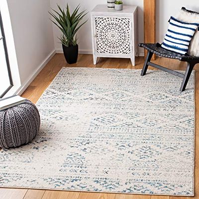 Safavieh Tapis Boho pour Salon, Salle à Manger, Chambre à Coucher - Tulum Collection, Tapis à Poil Court, Ivoire et Turquoise, 91 x 152 cm