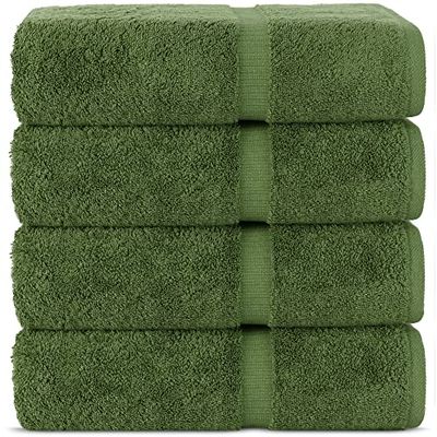Chakir Turkish Linens Serviettes Turques 100% Coton de qualité hôtelière et Spa, Douces et absorbantes, Lot de 4 Serviettes de Bain, Mousse