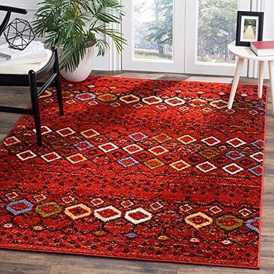 Safavieh Tapis bohème Chic pour Salon, Salle à Manger, Chambre à Coucher - Collection Amsterdam - Poils Courts - Rouge Terre Cuite et Multicolore - 201 x 279 cm