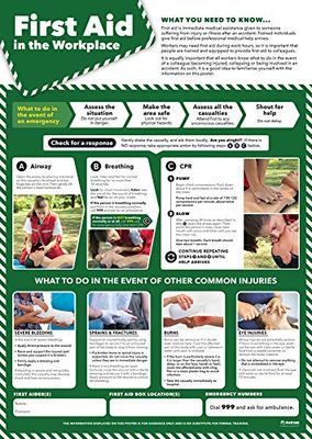 Daydream Education werkposter voor eerste hulp, gelamineerd hoogglanspapier, 420 mm x 594 mm (A2), voor gezondheid en veiligheid, kantoor en commercieel