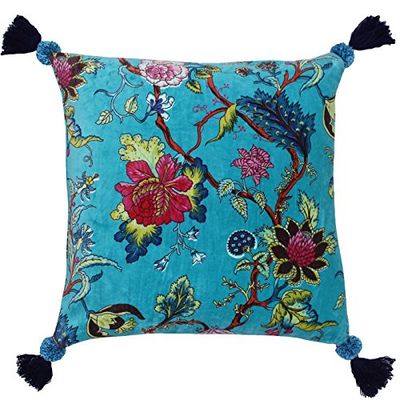 Paoletti Riva Capa almofada árvore da vida 50 x 50 cm, estampado floral chinêsiserie, pompões, 100% algodão