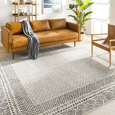 Livabliss Monaco Tapis Géométrique Scandinave - Grand Tapis Salon, Salle à Manger, Chambre, Cuisine - Design Boheme Chic, Berbere Moderne, Poil Court 120x170 cm - Gris, Beige