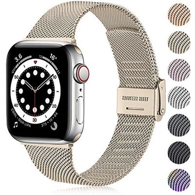 Ouwegaga Vervangende Bandje Compatibel met Apple Watch Bandje 38mm 40mm 41mm 42mm 44mm 45mm SE,Roestvrijstalen Metalen Bandje Compatibel met iWatch Series 9 8 7 6 5 4 3 2 1,38mm/40mm/41mm Vintage Goud