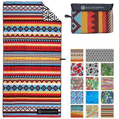 ECCOSOPHY Microfiber Beach Towel for Adults - Oversized Travel Beach Towels with Pouch - 71x35 inch Quick Dry Pool Towels - Large Sand Free Beach Towels (Cancun)