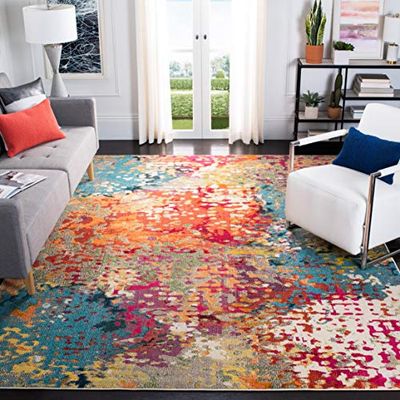 Safavieh Tapis Boho pour Salon, Salle à Manger, Chambre à Coucher - Madison Collection, Tapis à Poil Court, Ivoire et Multi, 152 x 152 cm