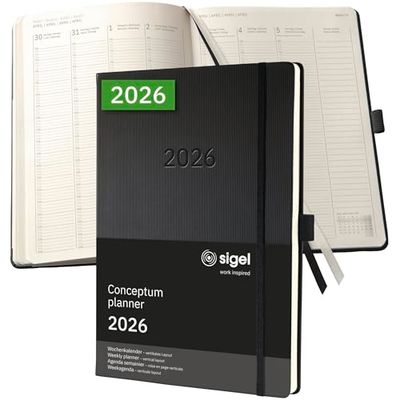 SIGEL C2618 Wochenkalender Conceptum 2026, A4+, schwarz: Agenda Conceptum, Classic, Hardcover