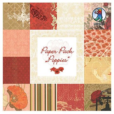Ursus 41200099 F Paper Pack Poppies, ca. 15,3 x 15,3 cm, 24 Fogli Assortiti in 12 Motivi