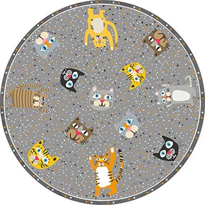 VILBER Kids Vinyl Barnmatta Cats Color 55 Diameter 65 cm. 2 Färger och 5 Mått