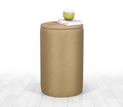 Atelier Del Sofa Pouf bohème, doré, 52 cm de Hauteur x 31 cm de Profondeur, 50% Coton, 50% Lin, Jambes cachées recouvertes de PVC, Corde de Jute de 14 mm, Design scandinave élégant