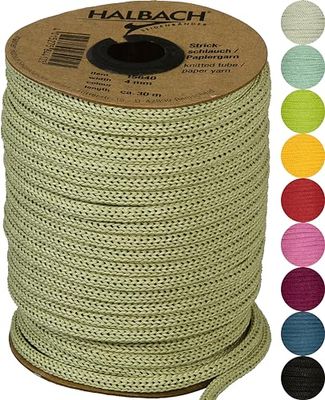 Halbach Seidenbänder Tuyau à Tricoter en Papier de qualité supérieure - Largeur : 4 mm - Longueur : 30 m - Fil Tubulaire Rechargeable et indéchirable - Fil en Papier pour étiquettes nominatives pour