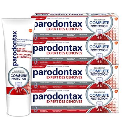 Parodontax Dentifricio Complete Protection Blancheur, 8 benefici, contro il gesso dentale e le gengive occasionali, 4 x 75 ml