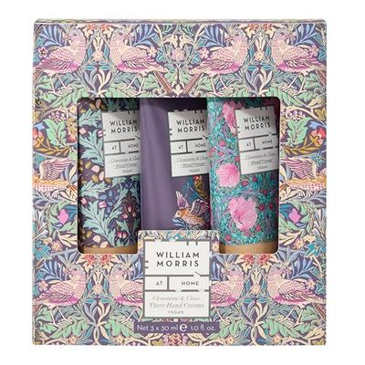 William Morris Hand Cream Set 3x 30ml, Moisturiser with Shea Butter and Jojoba Oil, Essential Oils of Clove and Orange, Beauty Gift For Her, Travel Size, Cruelty Free and Vegan Friendly