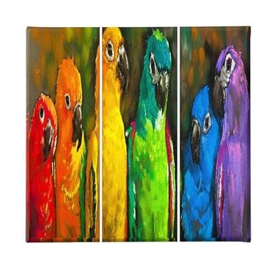 Homemania Afbeelding papegaaien, 3-delig, dieren, woonkamer, kinderkamer, meerkleurig, 69 x 3 x 50 cm, HM203PKNV-1, polyester, hout