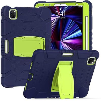 Samsung Tab S6 Lite P610 P610 with Support, Durable, Hybrid, Shockproof, Resistant, Triple Layer, Silicone Protective Case for Kids Tablet (Navy Blue+Green)